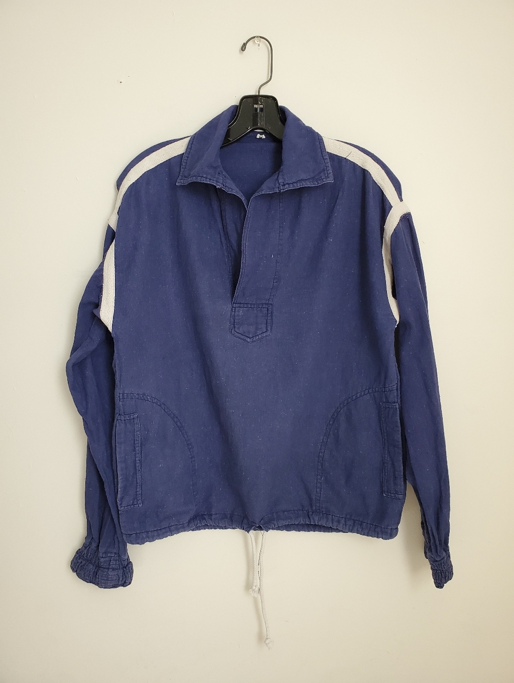 80s 90s Vintage Gentleman John Navy Blue Drawstring Waist Pullover